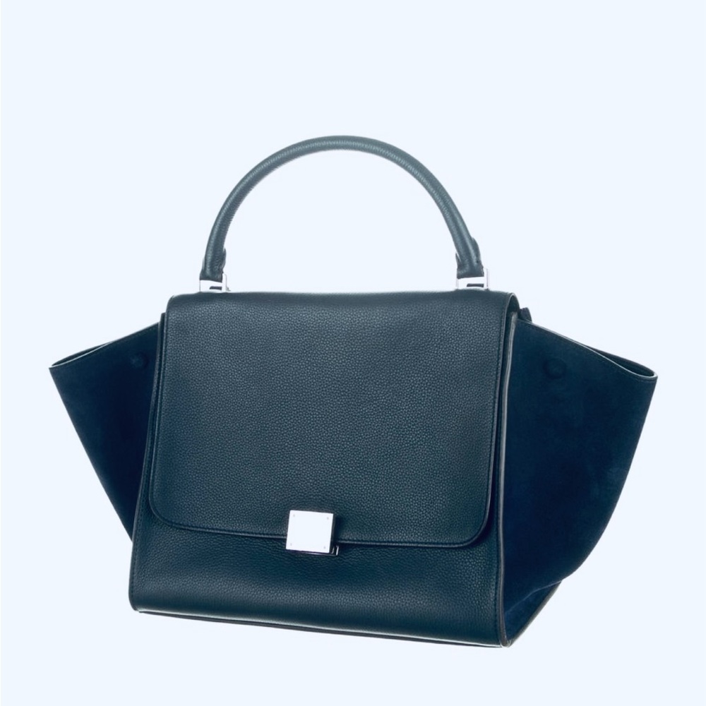 Celine Navy Trapeze Bag with Structured Design and Top Handles